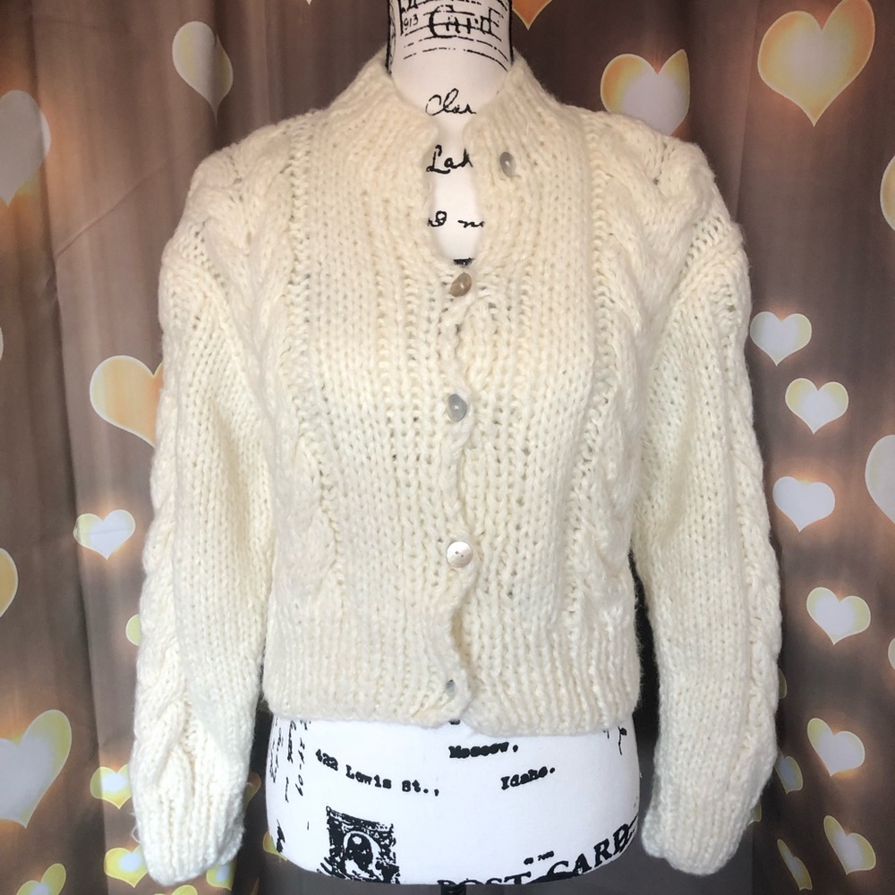 Cable knit sweater cardigan white cream womens twist button purple lilac - Picture 13 of 16